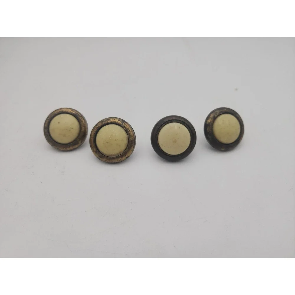 VTG Brass Drop Bail Drawer Pull Handle Hardware With 4 Knobs Wheat Ceramic